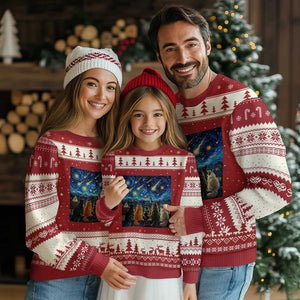 Starry Night Cats Watching Meteors Ugly Christmas Sweater Astronomy Lover Gift