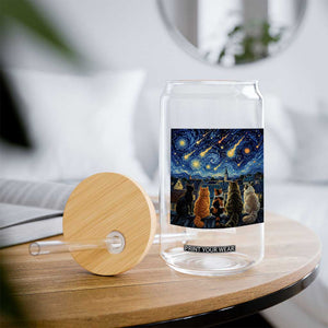 Starry Night Cats Watching Meteors Glass Can Astronomy Lover Gift
