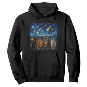 Starry Night Cats Watching Meteors Hoodie Astronomy Lover Gift