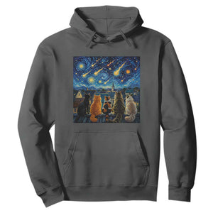 Starry Night Cats Watching Meteors Hoodie Astronomy Lover Gift