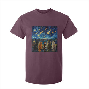 Starry Night Cats Watching Meteors T Shirt For Kid Astronomy Lover Gift