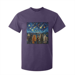 Starry Night Cats Watching Meteors T Shirt For Kid Astronomy Lover Gift