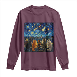 Starry Night Cats Watching Meteors Long Sleeve Shirt Astronomy Lover Gift