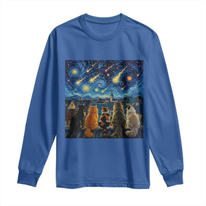 Starry Night Cats Watching Meteors Long Sleeve Shirt Astronomy Lover Gift