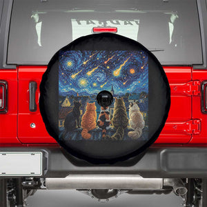 Starry Night Cats Watching Meteors Spare Tire Cover Astronomy Lover Gift
