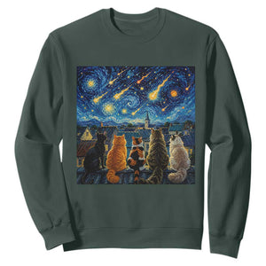 Starry Night Cats Watching Meteors Sweatshirt Astronomy Lover Gift
