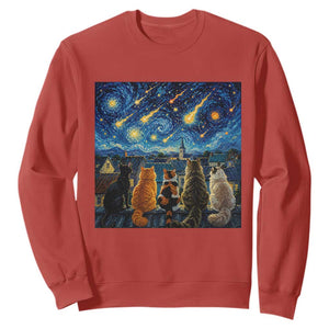 Starry Night Cats Watching Meteors Sweatshirt Astronomy Lover Gift