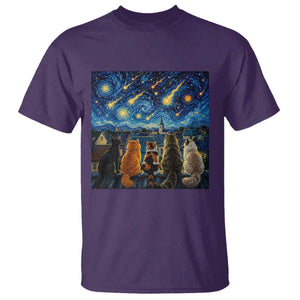 Starry Night Cats Watching Meteors T Shirt Astronomy Lover Gift