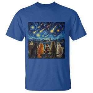 Starry Night Cats Watching Meteors T Shirt Astronomy Lover Gift