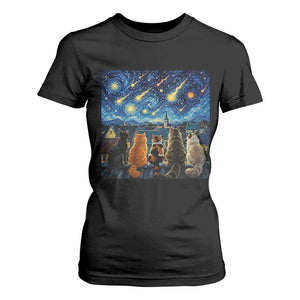 Starry Night Cats Watching Meteors T Shirt For Women Astronomy Lover Gift