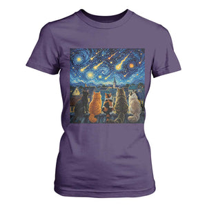 Starry Night Cats Watching Meteors T Shirt For Women Astronomy Lover Gift
