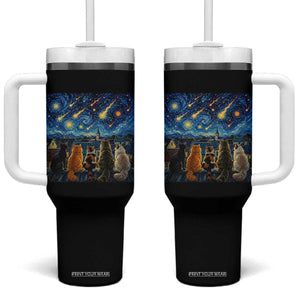 Starry Night Cats Watching Meteors Tumbler With Handle Astronomy Lover Gift
