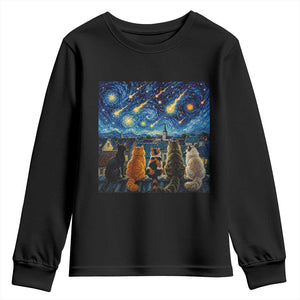 Starry Night Cats Watching Meteors Youth Sweatshirt Astronomy Lover Gift