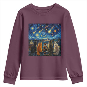 Starry Night Cats Watching Meteors Youth Sweatshirt Astronomy Lover Gift