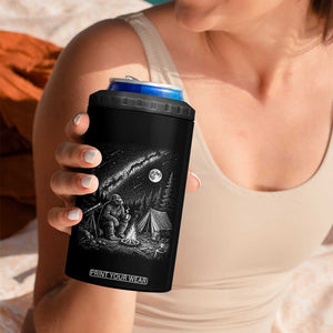 Bigfoot Camping Under Meteor Showers 4 in 1 Can Cooler Tumbler Stargazer Gift