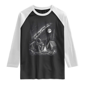 Bigfoot Camping Under Meteor Showers Raglan Shirt Stargazer Gift
