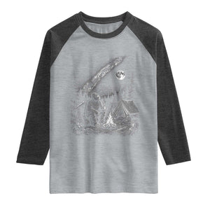 Bigfoot Camping Under Meteor Showers Raglan Shirt Stargazer Gift