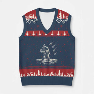 Funny Astronaut Smashing Meteors In Space V-Neck Knit Sweater Vest Astronomy Lover Gift