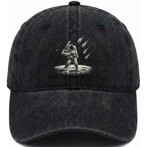 Funny Astronaut Smashing Meteors In Space Washed Cotton Baseball Cap Astronomy Lover Gift