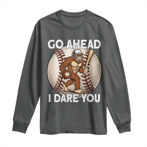 Funny Bigfoot Baseball Catcher Long Sleeve Shirt Go Ahead I Dare You Gift TS12 Dark Heather Print Your Wear