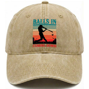 Funny BaseBall Lover Washed Cotton Baseball Cap Balls In Coming Down TS12 Washed Cap Universal Fit Khaki Print Your Wear