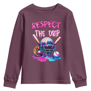 Funny Respect The Drip Baseball Mask Youth Sweatshirt Sports Lover TS12 Maroon Print Your Wear