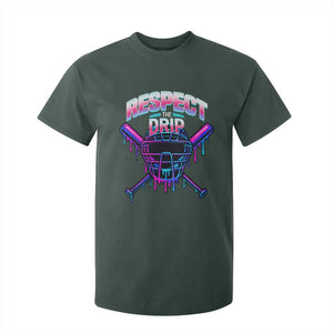 Respect The Drip T Shirt For Kid Funny Baseball Catcher Mask Sports Lover TS12 Dark Forest Green Print Your Wear