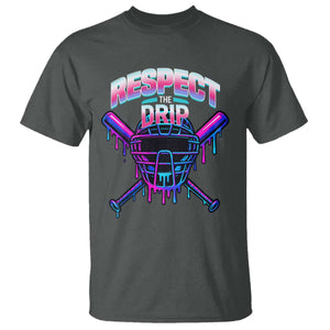 Respect The Drip T Shirt Funny Baseball Catcher Mask Sports Lover TS12 Dark Heather Print Your Wear