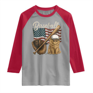Funny Baseball Cat Lover Raglan Shirt Patriotic USA Sports Lover TS12 Sport Gray Red Print Your Wear