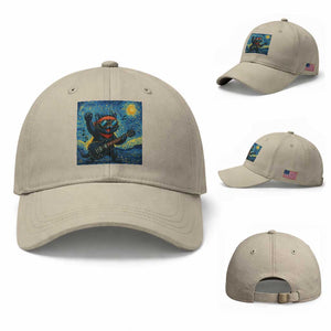 Funny Rock And Roll Baseball Cap Cat Playing Guitar Starry Night Music Lover TS12 Baseball Cap Universal Fit Beige Print Your Wear