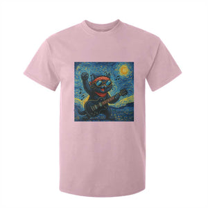Funny Rock And Roll T Shirt For Kid Cat Playing Guitar Starry Night Music Lover TS12 Light Pink Print Your Wear