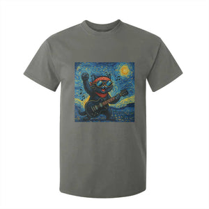 Funny Rock And Roll T Shirt For Kid Cat Playing Guitar Starry Night Music Lover TS12 Military Green Print Your Wear