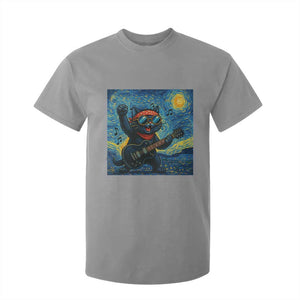 Funny Rock And Roll T Shirt For Kid Cat Playing Guitar Starry Night Music Lover TS12 Sport Gray Print Your Wear