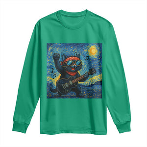Funny Rock And Roll Long Sleeve Shirt Cat Playing Guitar Starry Night Music Lover TS12 Irish Green Print Your Wear