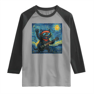 Funny Rock And Roll Raglan Shirt Cat Playing Guitar Starry Night Music Lover TS12 Sport Gray Black Print Your Wear