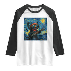 Funny Rock And Roll Raglan Shirt Cat Playing Guitar Starry Night Music Lover TS12 White Black Print Your Wear