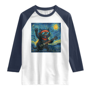 Funny Rock And Roll Raglan Shirt Cat Playing Guitar Starry Night Music Lover TS12 White Navy Print Your Wear