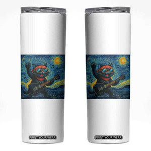 Funny Rock And Roll Skinny Tumbler Cat Playing Guitar Starry Night Music Lover TS12 White Print Your Wear