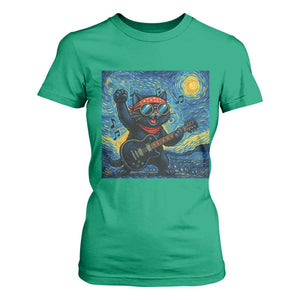 Funny Rock And Roll T Shirt For Women Cat Playing Guitar Starry Night Music Lover TS12 Irish Green Print Your Wear