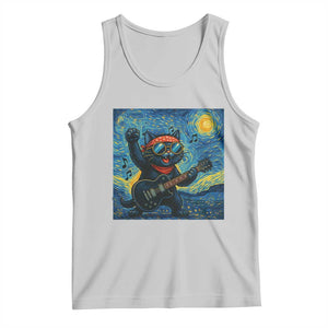 Funny Rock And Roll Tank Top Cat Playing Guitar Starry Night Music Lover TS12 Ash Print Your Wear
