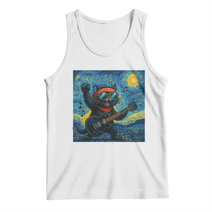 Funny Rock And Roll Tank Top Cat Playing Guitar Starry Night Music Lover TS12 White Print Your Wear