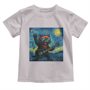 Funny Rock And Roll Toddler T Shirt Cat Playing Guitar Starry Night Music Lover TS12 Ice Gray Print Your Wear