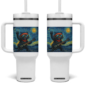 Funny Rock And Roll Tumbler With Handle Cat Playing Guitar Starry Night Music Lover TS12 One Size: 40 oz White Print Your Wear