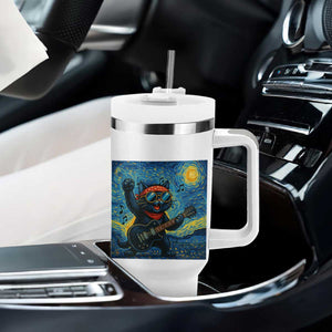 Funny Rock And Roll Tumbler With Handle Cat Playing Guitar Starry Night Music Lover TS12 Print Your Wear