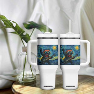 Funny Rock And Roll Tumbler With Handle Cat Playing Guitar Starry Night Music Lover TS12 Print Your Wear