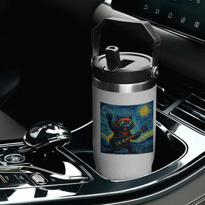 Funny Rock And Roll Flip Straw Tumbler Cat Playing Guitar Starry Night Music Lover TS12 Print Your Wear