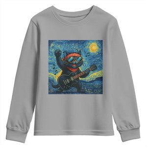Funny Rock And Roll Youth Sweatshirt Cat Playing Guitar Starry Night Music Lover TS12 Sport Gray Print Your Wear