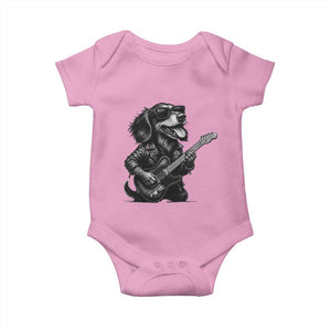 Rock And Roll Dachshund Baby Onesie Dog Playing Guitar Music Lover TS12 Light Pink Print Your Wear