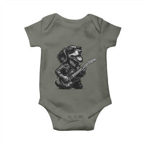 Rock And Roll Dachshund Baby Onesie Dog Playing Guitar Music Lover TS12 Military Green Print Your Wear