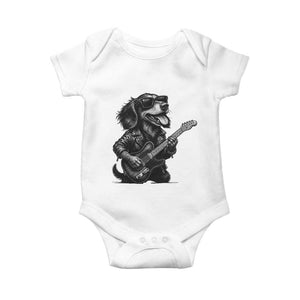 Rock And Roll Dachshund Baby Onesie Dog Playing Guitar Music Lover TS12 White Print Your Wear